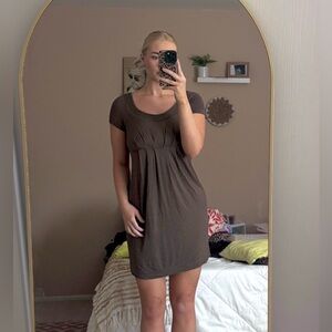 Forever 21 Brown Short Sleeve Empire Waist Mini Dress
